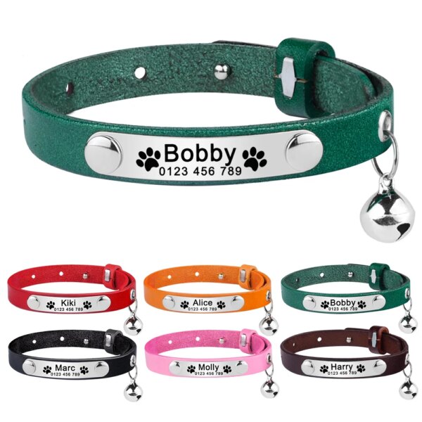Collier Chat Personnalisé en Cuir Écologique – Gravure Laser Inaltérable