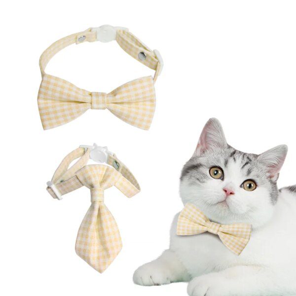 Nœud papillon à carreaux couleur bonbon pour chat – Collier réglable