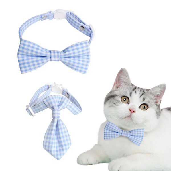 Nœud papillon à carreaux couleur bonbon pour chat – Collier réglable