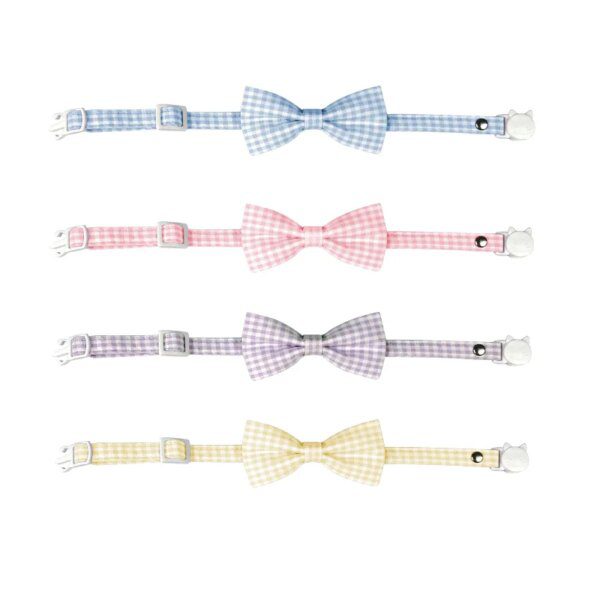 Nœud papillon à carreaux couleur bonbon pour chat – Collier réglable