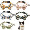 Collier Chat Floral d’Été – Nœud Papillon, Clochette