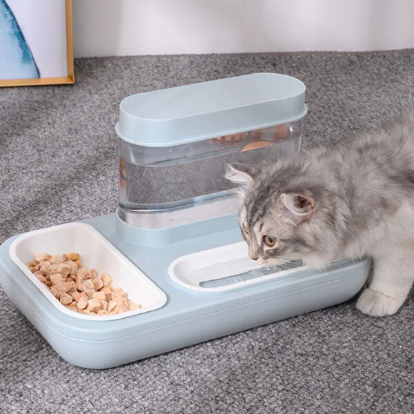 Gamelle Chat 2-en-1 Automatique – Mangeoire + Fontaine à Eau 1,5 L