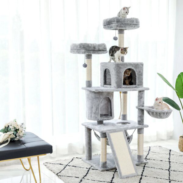 Arbre à chat en bois de Sisal pour chats et chatons, poste à gratter, tour à plusieurs niveaux avec jouets et maison