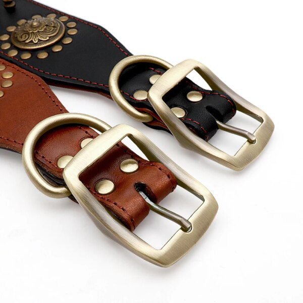 Collier en Cuir Véritable Marron à Pointes pour Chien – Puissance Maîtrisée