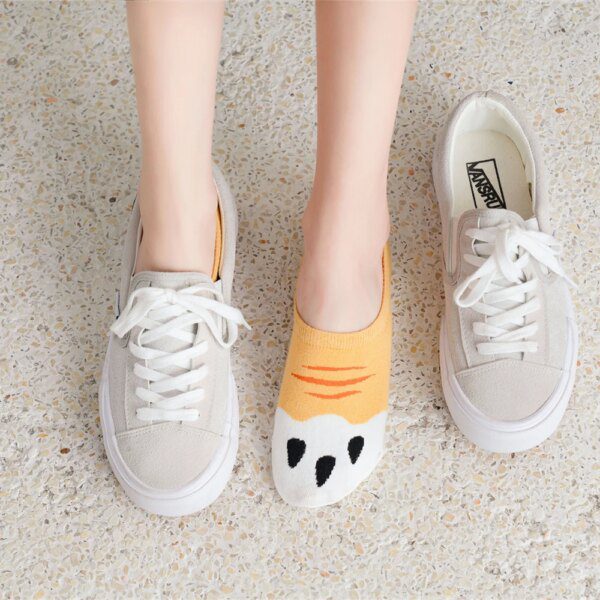 chaussette chat invisibles pour femmes, 3/5 paires/lot, dessin animé