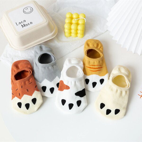 96477-29396a.jpg chaussette chat invisibles pour femmes, 3/5 paires/lot, dessin animé