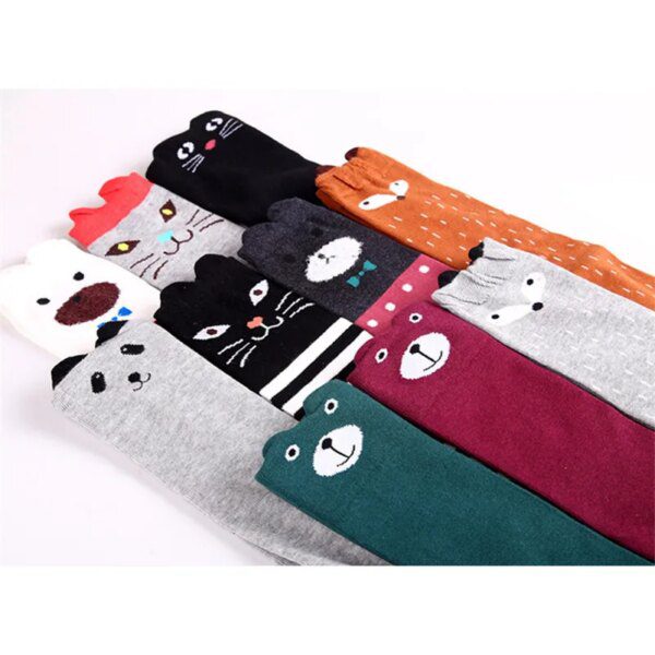 chaussette chat hautes en coton pour filles, 11 styles, mignon, dessin animé, imprimé animal