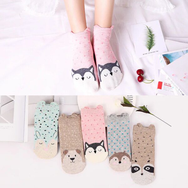 98480-3b4435.jpg chaussette chat courtes en coton pour femmes, 5 paires, chaussettes d'été décontractées avec motif de chat mignon