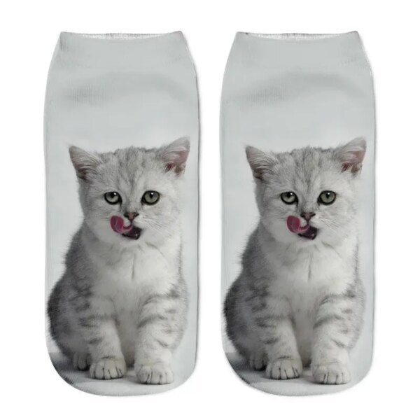 chaussette chat de cheville imprimées chat 3D pour filles, chaussettes de cheville drôles