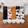 chaussette chat molletonnées en velours et corail pour femme
