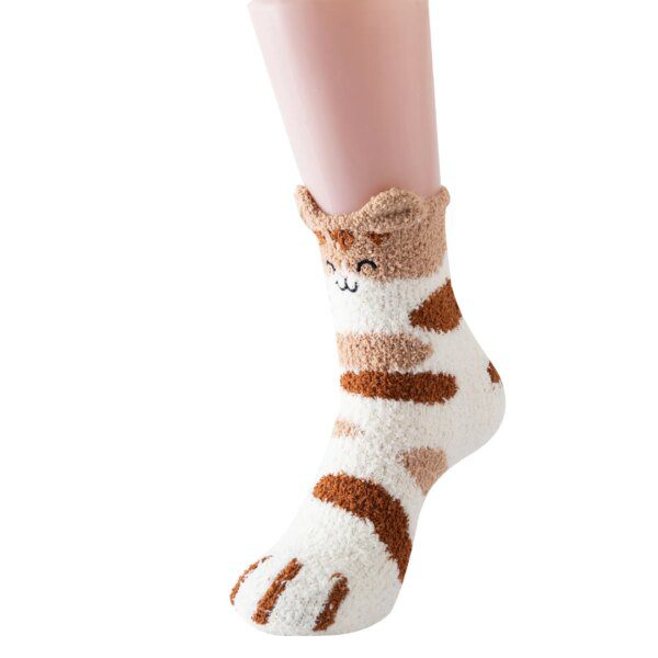 chaussette chat molletonnées en velours et corail pour femme