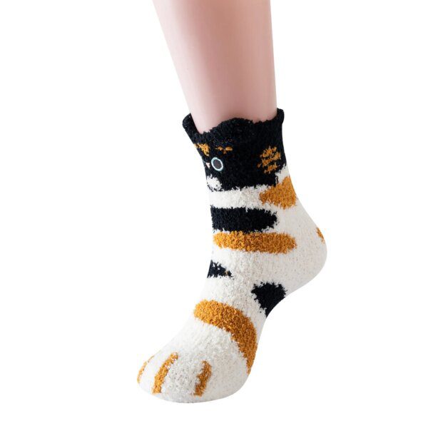 chaussette chat molletonnées en velours et corail pour femme