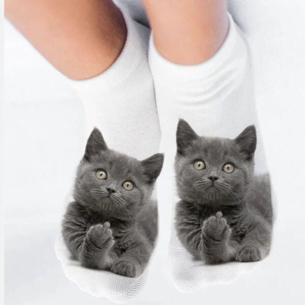 chaussette chat courtes en coton à motifs d'animaux mignons pour femmes