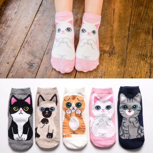 chaussette chat courtes en coton à motifs d'animaux mignons pour femmes