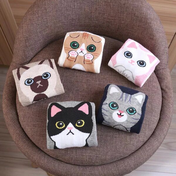 chaussette chat courtes en coton à motifs d'animaux mignons pour femmes