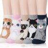 chaussette chat courtes en coton à motifs d'animaux mignons pour femmes