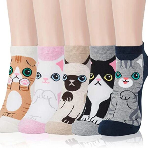 chaussette chat courtes en coton à motifs d'animaux mignons pour femmes