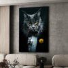tableau chat Peinture sur toile de chat imbibé, décoration murale sans cadre, impressions d'animaux noirs