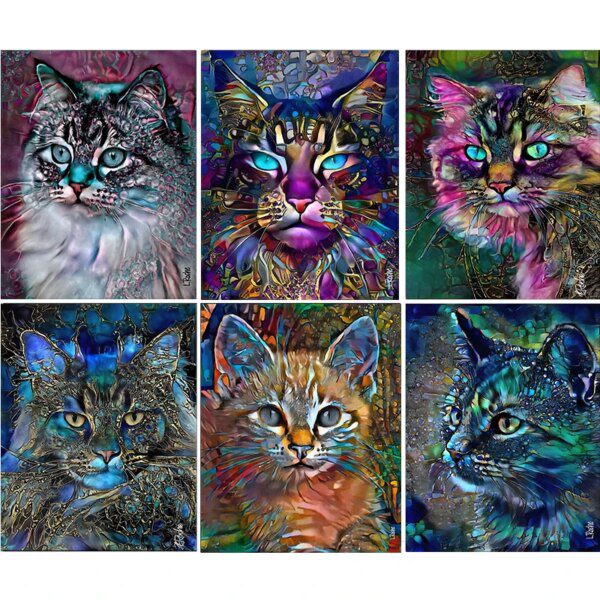 tableau chat Peinture sur toile d'interconnexion abstraite, affiches de chat, peinture à l'huile animale mignonne