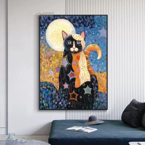 tableau chat Gustav Klimt – peinture sur toile de Style chats, abstrait, mignon, animal de compagnie