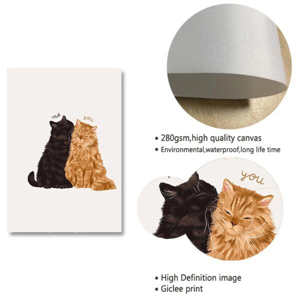tableau chat Affiche nordique et peinture sur toile imprimée, Animal de compagnie, chat, dessin animé