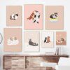 tableau chat Affiche nordique et peinture sur toile imprimée, Animal de compagnie, chat, dessin animé