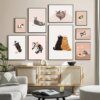 tableau chat Affiche nordique et peinture sur toile imprimée, Animal de compagnie, chat, dessin animé