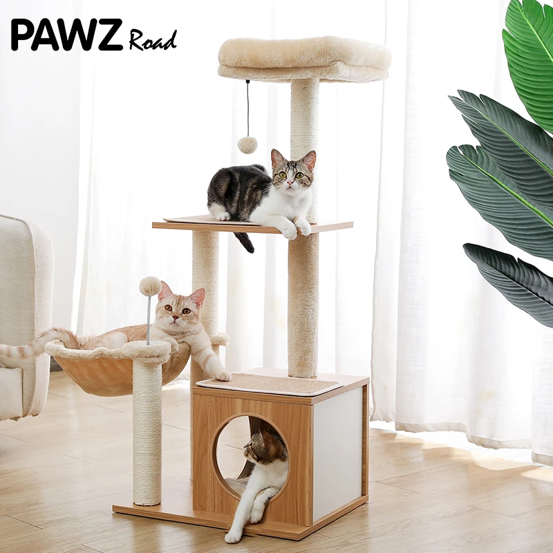 Arbre à chat moderne bois naturel 2026